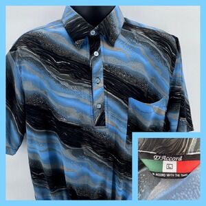 D'Accord Mens L Short Sleeve Abstract Print Collared Polo Shirt Pocket Made USA